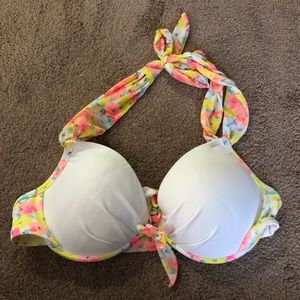 Bikini Top—white + neon floral